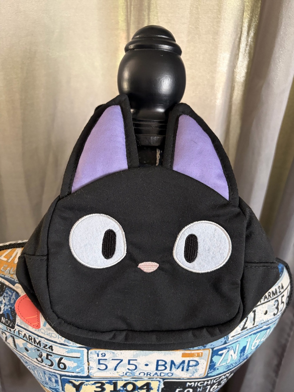 Kiki's Delivery Service Mini Die Cut Black Hand Bag with Zip Closure - Jiji Cat